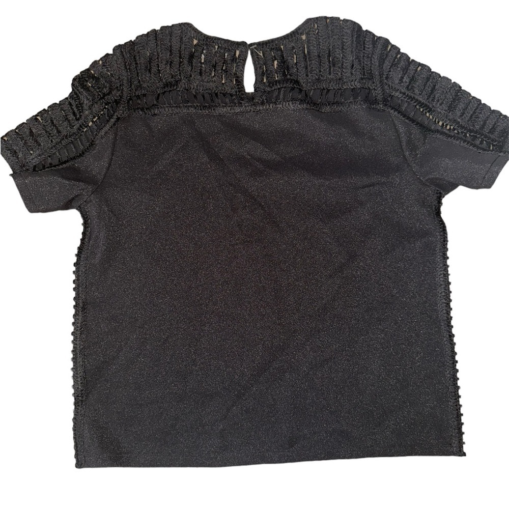 Beulah Style Black Crochet Short Sleeve Black Top Size Small
